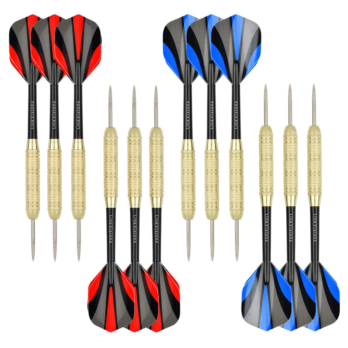 LinkVisions Sisal/Bristle Dartboard with Staple-Free Bullseye 17.8” x1.5 and 12 Steel Tip Darts 18g, Dartboard Mounting Kits Included LinkVisions