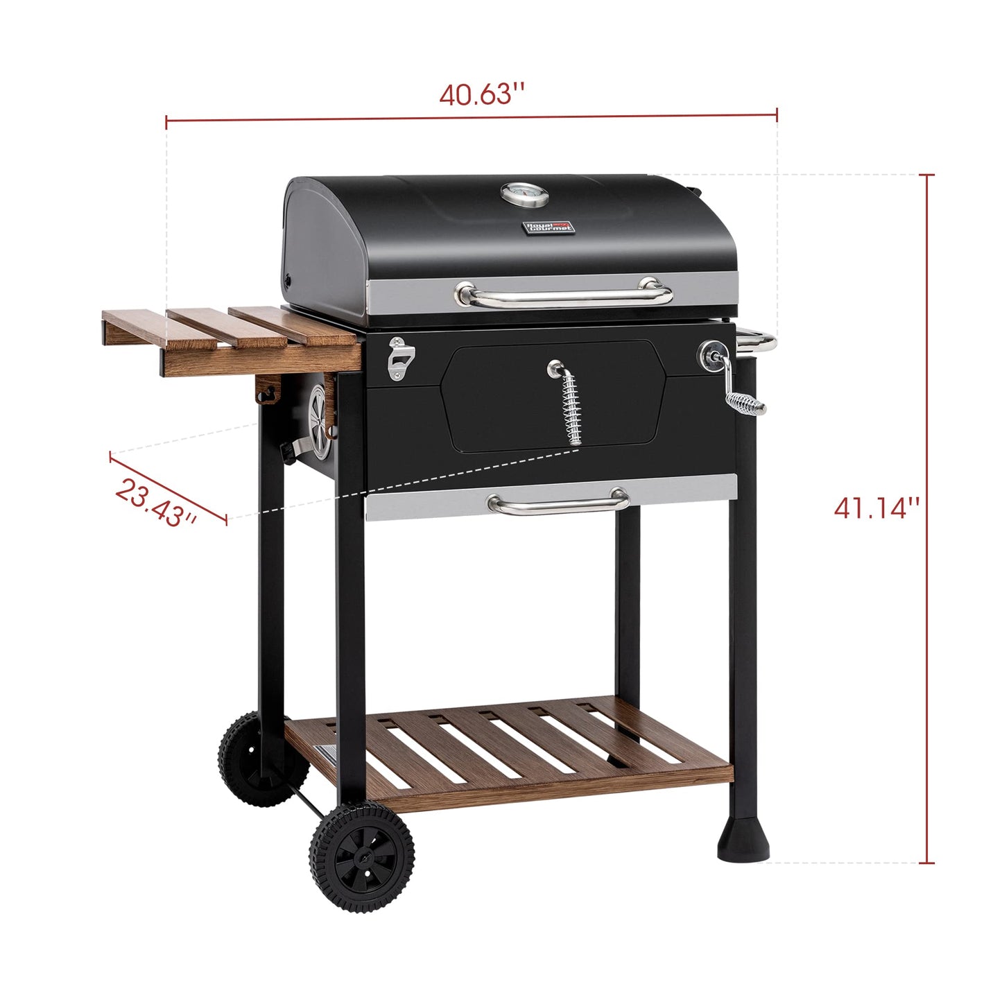 Royal Gourmet CD1824M 24-Inch Charcoal Grill, BBQ Smoker with Handle and Folding Table, Perfect for Outdoor Patio, Garden and Backyard Grilling, Black, Medium