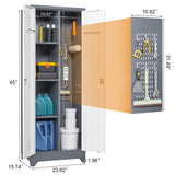 GREATMEET 65" H Broom Closet, Broom Closet Cabinet with Pegboard and Hanging Rod, Cleaning Tool Storage Cabinet, Tall Metal Utility Closet with Locking Doors for Bathroom, Garage GREATMEET