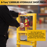 GarveeTech Hydraulic Press 6 Ton Hydraulic Shop Press, H-Frame Garage Floor Benchtop Press Adjustable Shop Press with Plates, Adjustable Working Table Height, for Gears and Bearings, Yellow GarveeTech