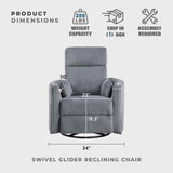 Lexicon Modern Swivel Glider Recliner Chair, Nursery Glider, Corduroy Fabric Upholstery Recliner with 2 Lumbar Pillows, Manual Reclining Sofa Chair for Living Room/Office/Apartment, Grey Lexicon