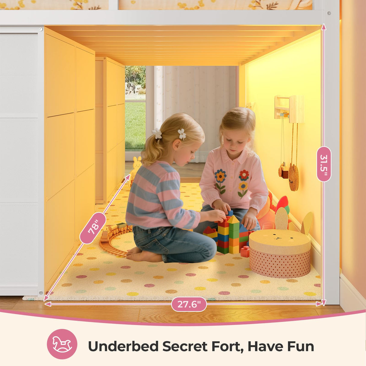 ADORNEVE Low Loft Bed Twin Size with 8 Storage Drawers, Twin Loft Bed with Bookcase and LED Lights, Metal Kids Loft Bed with 14" H Safety Guardrail, Under-Bed Play Space, No Box Spring Needed, White ADORNEVE