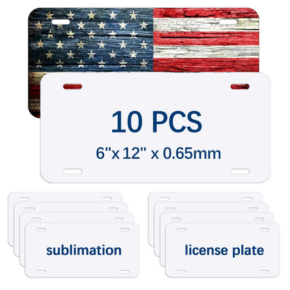 10 Pack Sublimation License Plate Blanks 6"X12" x 0.65mm,White Metal Aluminum Automotive Front License Plate Tag