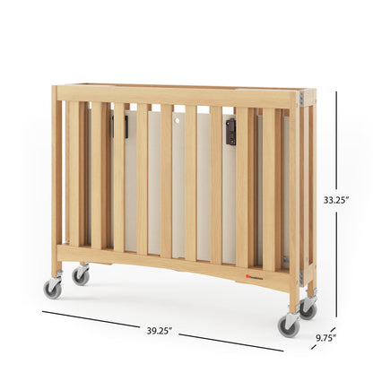 Foundations Travel Sleeper Compact Wooden Folding Crib, Portable Baby Crib with 2” InfaPure Foam Crib Mattress and Commercial Grade Casters, Hotel Crib (Natural) - WoodArtSupply