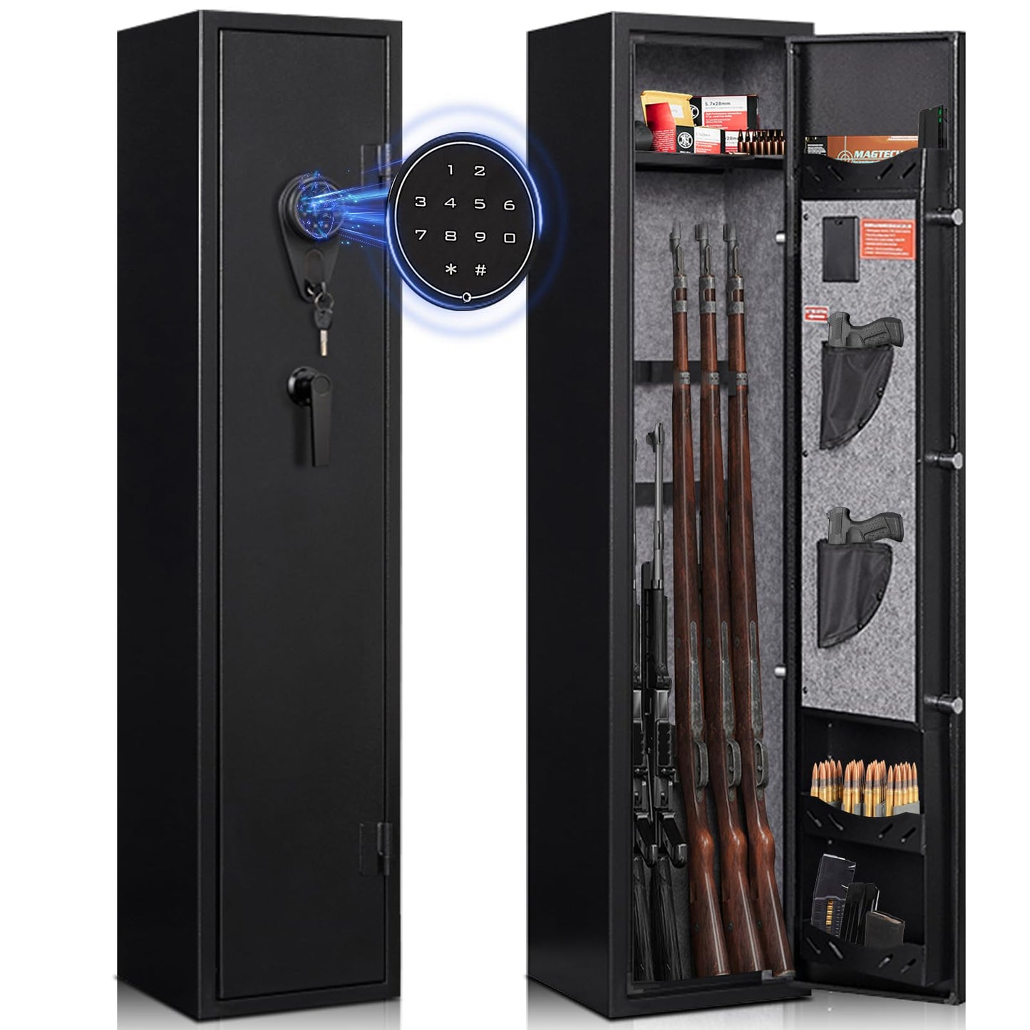 Xyvaly 5 Gun Safe,Gun Safe for Rifles and Pistols,Electronic Rifle Safe,Gun Cabinet for Home Rifle and Pistols,Gun Cabinet with Removable Shelf and Gun Rack (5-Gun Safe Assembled)