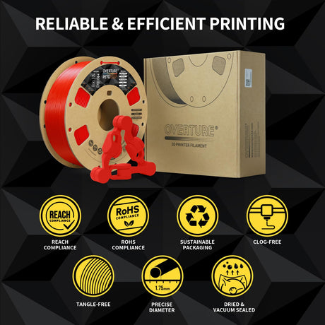 OVERTURE PETG Filament 1.75mm, 3D Printer Filament, 1kg Filament (2.2lbs), Dimensional Accuracy Probability +/- 0.02 mm, Fit Most FDM Printers (Black (1-Pack)) OVERTURE