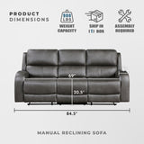 Lexicon Manual Double Reclining Sofa, Polished Microfiber Manual Wall Hugger Sofa Recliner for Living Room, Home Theater Seating, Track Arm, Stitching Cushion, Padded Foam Seat Cushion, Gray Lexicon