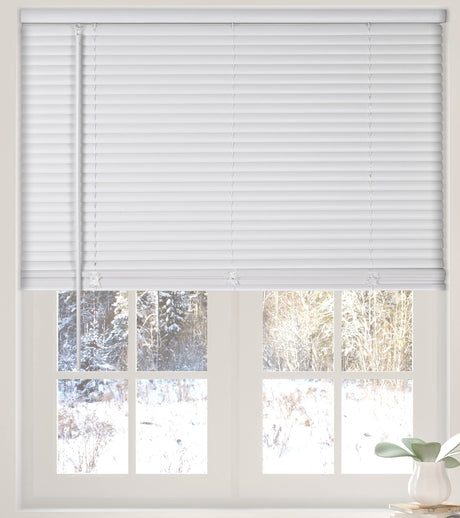 Calyx Interiors Cordless White 1” Light Filtering Mini Blinds 34” W x 60” H Window Blinds for Home, Vinyl Horizontal Blinds for Indoor Windows Calyx Interiors