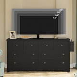 LIKIMIO Dresser 8 Drawer with Charging Station and Storage Bag, Wood Storage Chest of Drawers for Bedroom Living Room Hallway Entryway, Black LIKIMIO