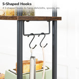 HOOBRO Kitchen Bakers Rack with Power Outlets, 5-Tier Microwave Stand, Coffee Bar with S-Shaped Hooks, Kitchen Storage Shelf Rack for Living Room, Dining Room, Rustic Brown and Black BF80UHB01 HOOBRO