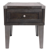 Signature Design by Ashley Todoe Industrial Square End Table with 1 Drawer, 2 Outlets and 2 USB Charging Ports, Dark Gray with Weathered Pine Finish Signature Design by Ashley