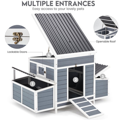 U-MAX Chicken Coop, 56" Large Wooden Chicken Hutch with 6 Nesting Boxes, Outdoor Hen House Chicken Cage