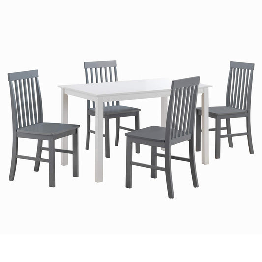 Walker Edison 4 Person Modern Farmhouse Wood Small Dining Table Dining Room Kitchen Table Set 4 Chairs Set, 48 Inch, White and Grey - WoodArtSupply