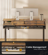 OffiGo Electric Standing Desk with Drawers & Keyboard Tray, 63 Inch Height Adjustable Desk with Power Outlets & LED Lights, Sit Stand Table with Monitor Stand for Home, Office, Rustic Brown OffiGo