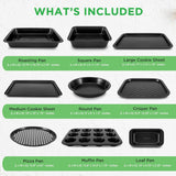 NutriChef 10-Piece Non-Stick Baking Pans Set - Deluxe Carbon Steel Bakeware Set w/ Cookie Sheets, Muffin Pan, Roasting Pan, Cake Pan, Baking Tray, Pizza Pan - Easy to Clean, Black NutriChef