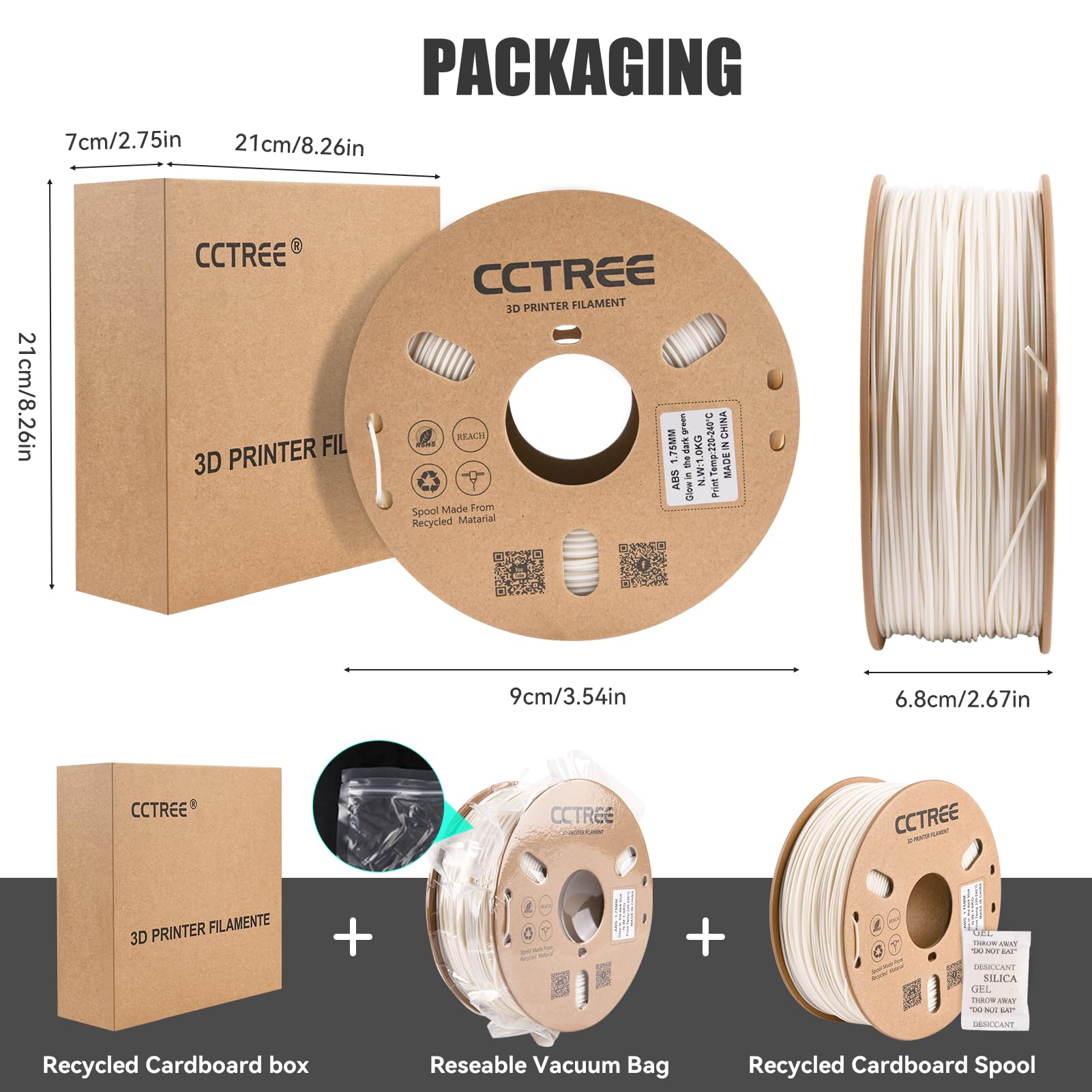 CCTREE Glow in The Dark ABS Plus (ABS+) Filament 1.75mm, Glow 3D Printer Filament ABS Pro, Strong & Durable, Heat Resistance, Dimensional Accuracy +/- 0.03 mm, 1KG Spool (2.2 lbs), Glow Green - WoodArtSupply