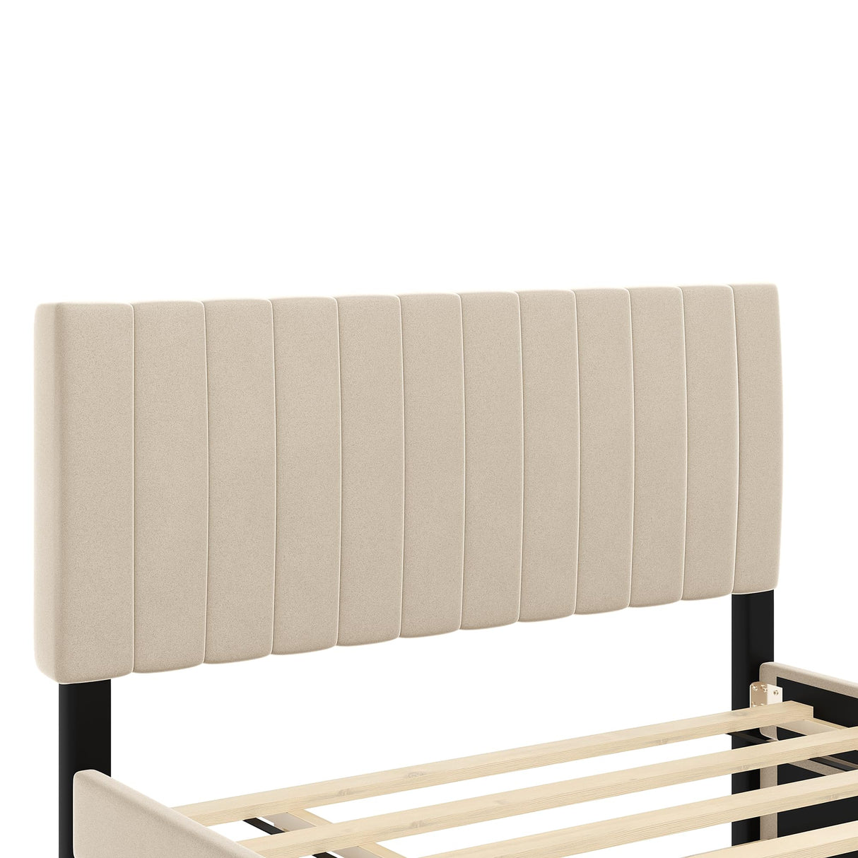 Full Bed Frame with Trundle Bed,Velvet Upholstered Platform Bed Frame,Full Size Trundle Bed with Headboard for Kids Teens Adults(Beige) Bellemave
