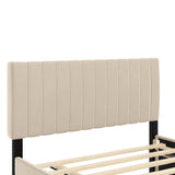 Full Bed Frame with Trundle Bed,Velvet Upholstered Platform Bed Frame,Full Size Trundle Bed with Headboard for Kids Teens Adults(Beige) Bellemave