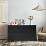 Karl home 6 Drawer Black Dresser for Bedroom, Wood Dresser with Deep Drawers, Long Dresser with Cut-Out Handles, 55" Wooden Dresser with Large Storage, Double Dresser Chest of Drawers Karl home