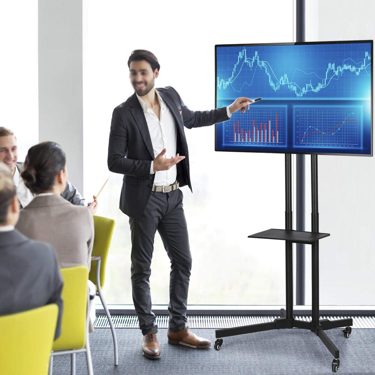 Yaheetech Mobile TV Stand with Wheels for 32-75 Inch LCD LED Screens TVs, Height-Adjustable Rolling TV Cart Hold up to 110 lbs, Trolley Floor Stand w/Tray, Max VESA 600x400mm Yaheetech