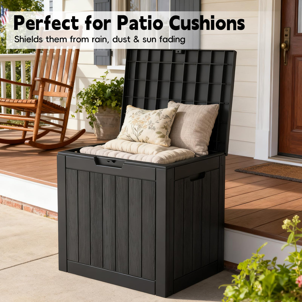 LubanNese Outdoor Storage Box, 35 Gallon Deck Box Waterproof, Resin Patio Storage Bin for Package Delivery, Patio Furniture Cushion, Garden Tools, Pool Accessories, Weatherproof, Black LubanNese