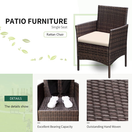 Greesum 3 Pieces Patio Furniture Sets Outdoor PE Rattan Wicker Chairs with Soft Cushion and Glass Coffee Table for Garden Backyard Porch Poolside, Brown and Beige Greesum