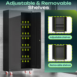 Kelueo 71" H Metal Garage Storage Cabinet with Wheels, 4 Adjustable Shelves & Locking Doors – Steel Tool Cabinet for Home,Basement,Utility Room – Garage Cabinets and Storage System, Black Kelueo