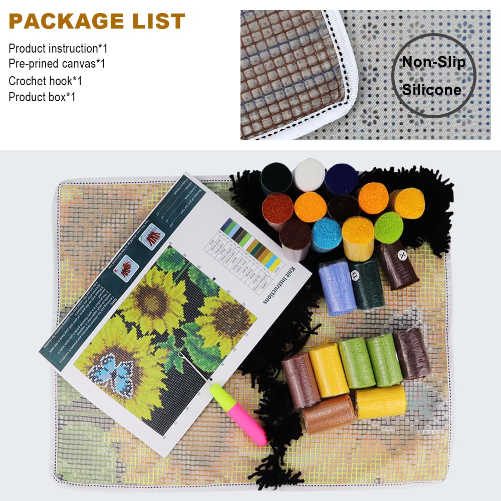 MGahyi Latch Hook Rug Kits for Adults, DIY Crochet Yarn Rugs Hooking Craft Kit with Color Preprinted Pattern Design for Kids Adults and Beginners(Sunflower, 20 x 15in) MGahyi