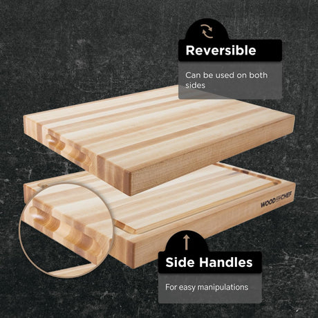 Large Wood Cutting Board from North American Maple - 20x16x1.5 inches - A Reversible Butcher Block that Comes with Juice Groove for Cutting Meat and WoodForChef