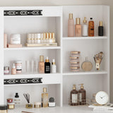 FUNISIR Makeup Vanity Desk with Sliding Mirror and Lights, Makeup Table Set with 3 Colors LED Light, 5 Drawers, Shelves & Stool, Bedroom Dressing Table Girls Vanity Desk in White FUNISIR