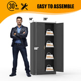 Black Metal Storage Cabinet with with Door, Kitchen Pantry Cabinet with 3 Adjustable Shelves, 60" Tall Storage Cabinets, Steel Large Cupboard for Home Office, Living Room, Dining Room, Kitchen MetalMax