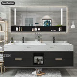 TIZAZO Bathroom Vanity with Double Sink - 72IN Bathroom Sink Vanity with One - Button Defogging & Human Body Sensor Light | 4 Drawers, Black TIZAZO