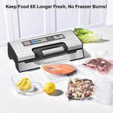 Gasbye Vacuum Sealer Machine, 95kPa Food Sealer with Double Heat Seal for Dry/Moist Food, Easy-lock Handle, Built-in Bag Storage & Cutter, Progress Display, Removable Drip Tray, Silver Gasbye
