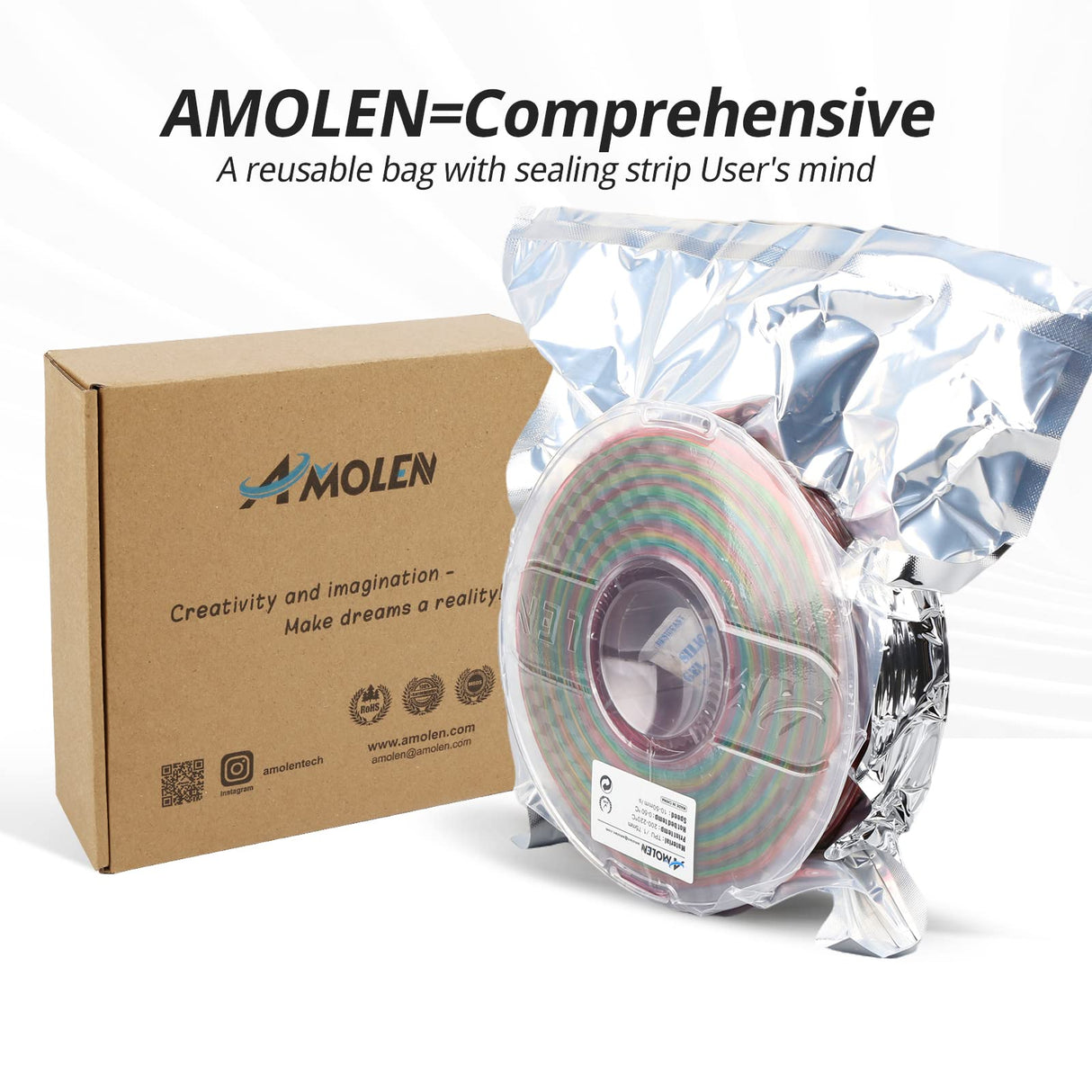 AMOLEN TPU 3D Printer Filament, Transparent Multicolor Rainbow TPU 1.75mm, Color Change Flexible Soft TPU 3D Printing Filament Supports High Speed, 1kg Spool(2.2lbs) AMOLEN