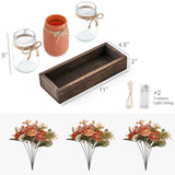 Mkono Mason Jar Lights Centerpiece Table Decorations for Dining Room Farmhouse Coffee Table Decor Tray with 3 Jars Flowers Centerpieces Fall Decor for Kitchen Living Dining Room, Orange Mkono