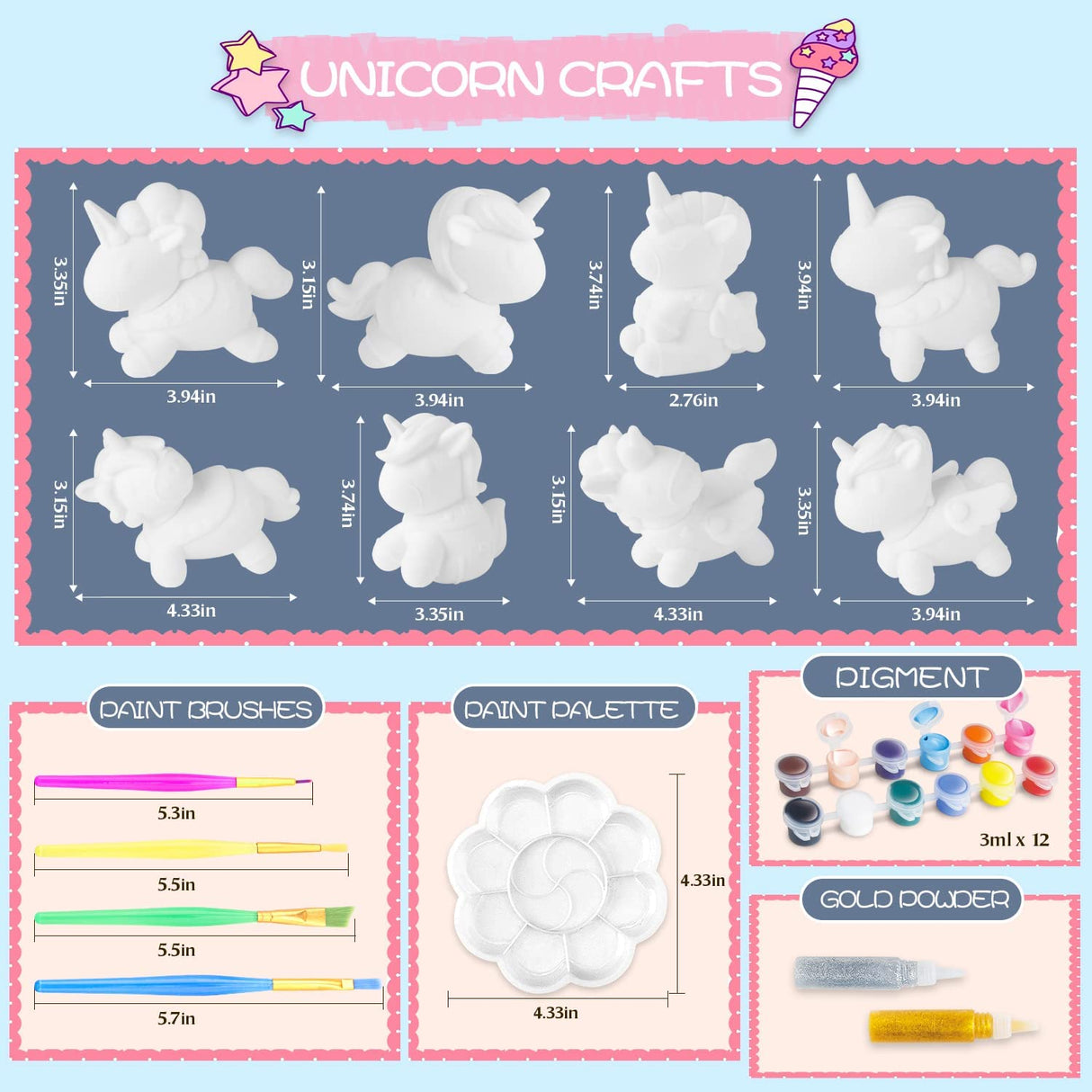 SpringFlower Unicorn Gift Toys for 3 4 5 6 7 8 Years Old Girls - Girls Arts and Crafts Painting kit Including 8 Cute Looking Unicorn Figures, DIY Creative Christmas Gift for Kids SpringFlower