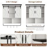 IRONCK Bathroom Wall Cabinet, Farmhouse Medicine Cabinet with Sliding Barn Door and LED Lights, Storage Cabinet Wall Mounted with Adjustable Shelves & Towel Bar for Bathroom, Kitchen, White IRONCK