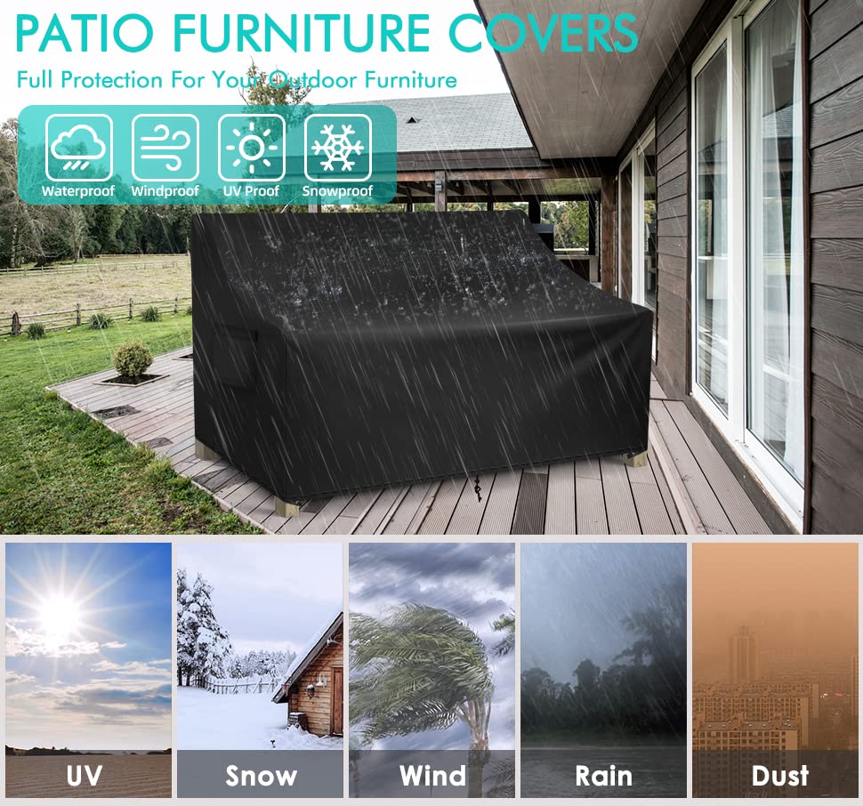 WLEAFJ Patio Sofa Cover Waterproof, 3-Seater Outdoor Sofa, Heavy Duty Deep Lounge Loveseat, Large Lawn Furniture with Air Vent, 82.6’’ W x 39’’ D x 28’’ H WLEAFJ