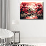 UPABLUNSO Red and Black Cherry Blossom Trees Japanese Landscape 5D Adult Diamond Art, DIY Diamond Art Painting Kit for Decor Canvas 12x16 inch UPABLUNSO