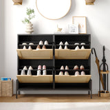Algglobuy Large Rattan Shoe Cabinet Storage with 4 Flip Drawers & 3-Tier Adjustable Shelves, Slim Shoe Cabinet for Entryway, Modern Hidden Shoe Rack Cabinet, Black Algglobuy