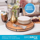 BIRDROCK HOME Wooden Lazy Susan Turntable - Countertop, Cabinet, and Table Organizer, Smooth Rotating Spice Rack, Iron-Edged Tray for Kitchen, Pantry and Dining, Rustic Wood Decor - Espresso, 18" BIRDROCK HOME