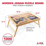 Jumbl 1000-Piece Puzzle Table with Drawers, Foldable Legs & Cover | Wooden Jigsaw Puzzle Board with Legs for Adults & Kids | Built to Last Jumbl