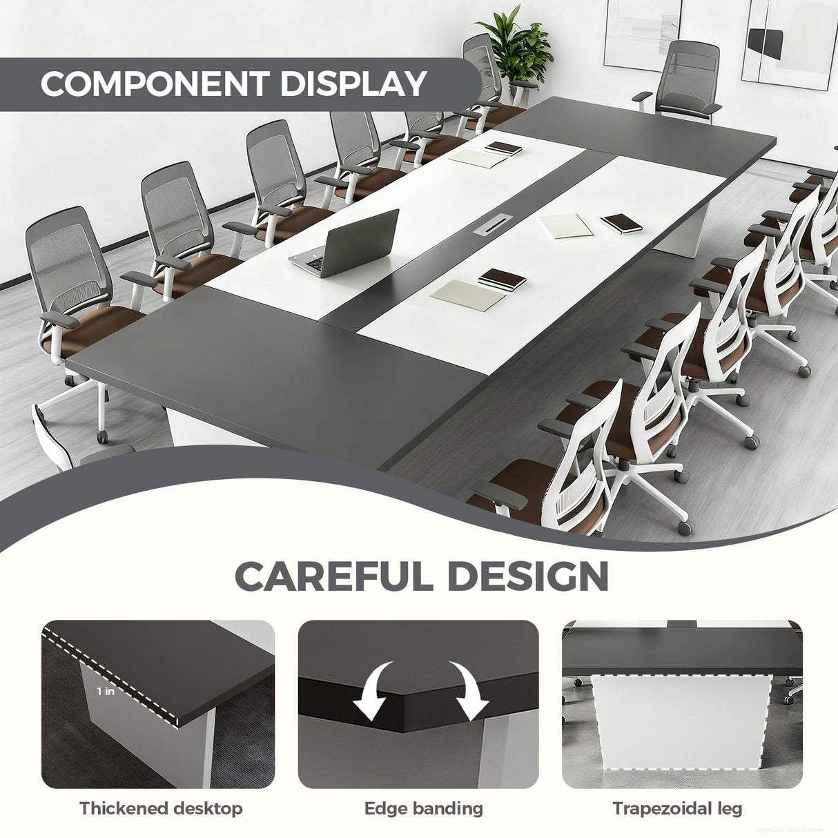 Nuipesn Rectangular Conference Room Table, Seminar Table Meeting Room Table Boardroom Desk Business Seminar Table Printer Desk no Chair for Office (White+Grey,9.84FT,118.11" L*51.18" W*29.53" H) Nuipesn