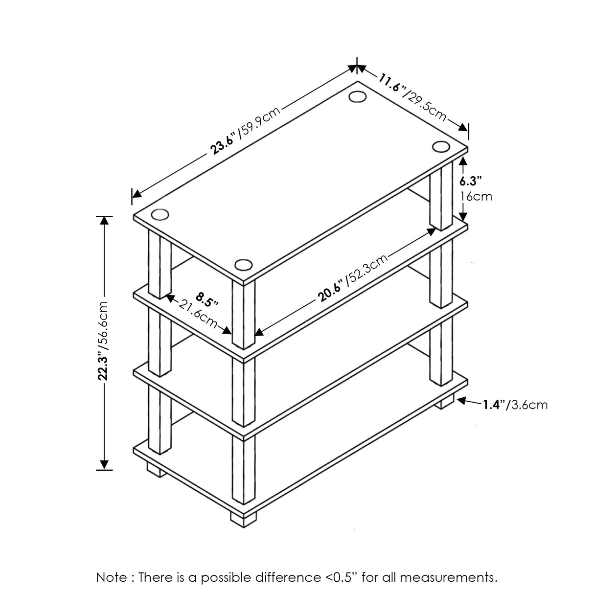Furinno Turn-S-Tube 4-Tier Shoe Rack, Amber Pine/Black Furinno