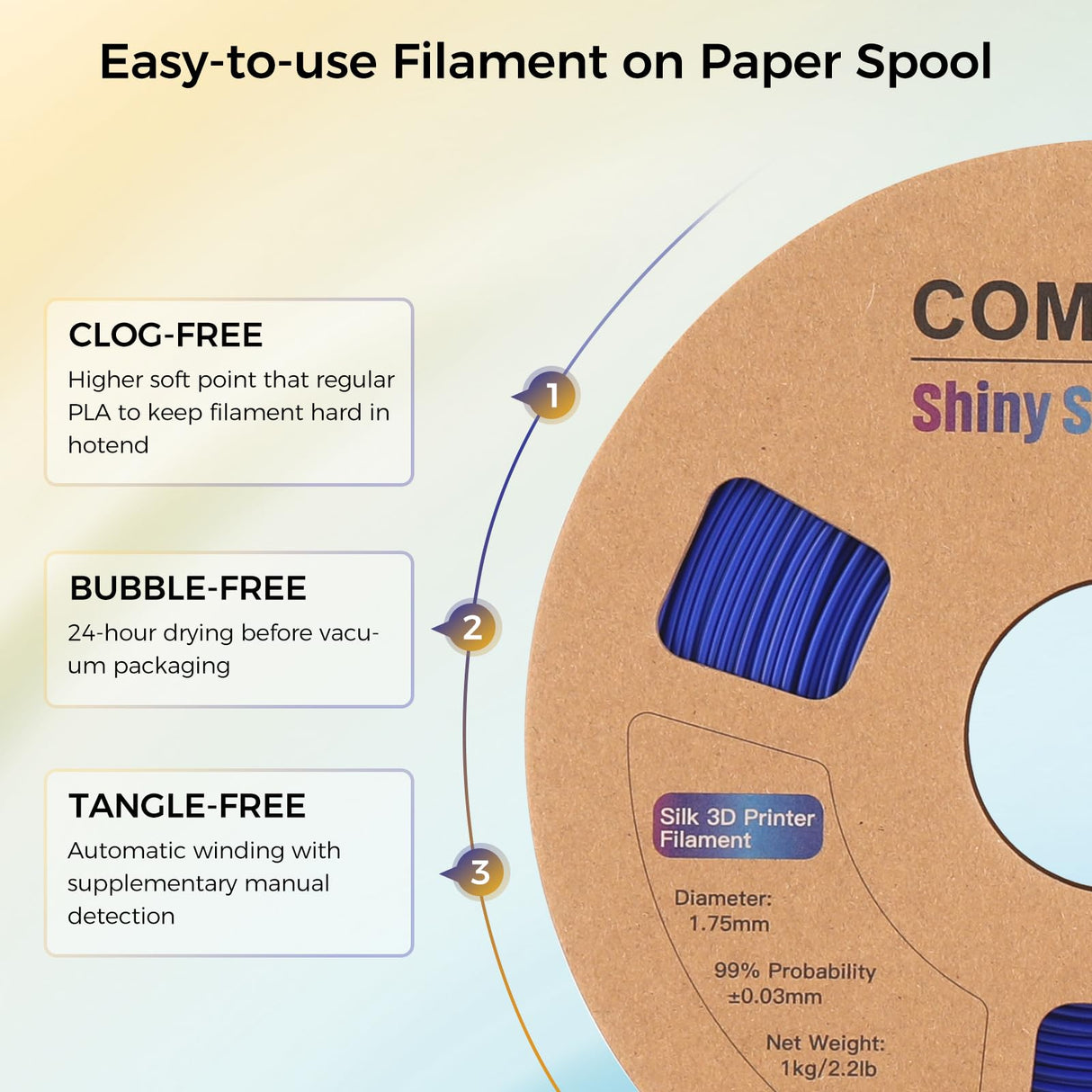 Comgrow Silk PLA 3D Printer Filament, Dual Color 2 in 1 Golden and Blue, 3D Printing PLA Filament 1.75mm, Dimensional Accuracy +/- 0.02 mm, 1KG Spool, Coextrusion Shiny Silk 3D Filament Comgrow