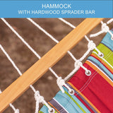 Lazy Daze Hammocks 12 FT Quilted Fabric Double Hammock with Spreader Bars and Detachable Pillow, 2 Person Hammock for Outdoor Patio Backyard Poolside, 450 LBS Weight Capacity, Blue&Red Stripes Lazy Daze Hammocks