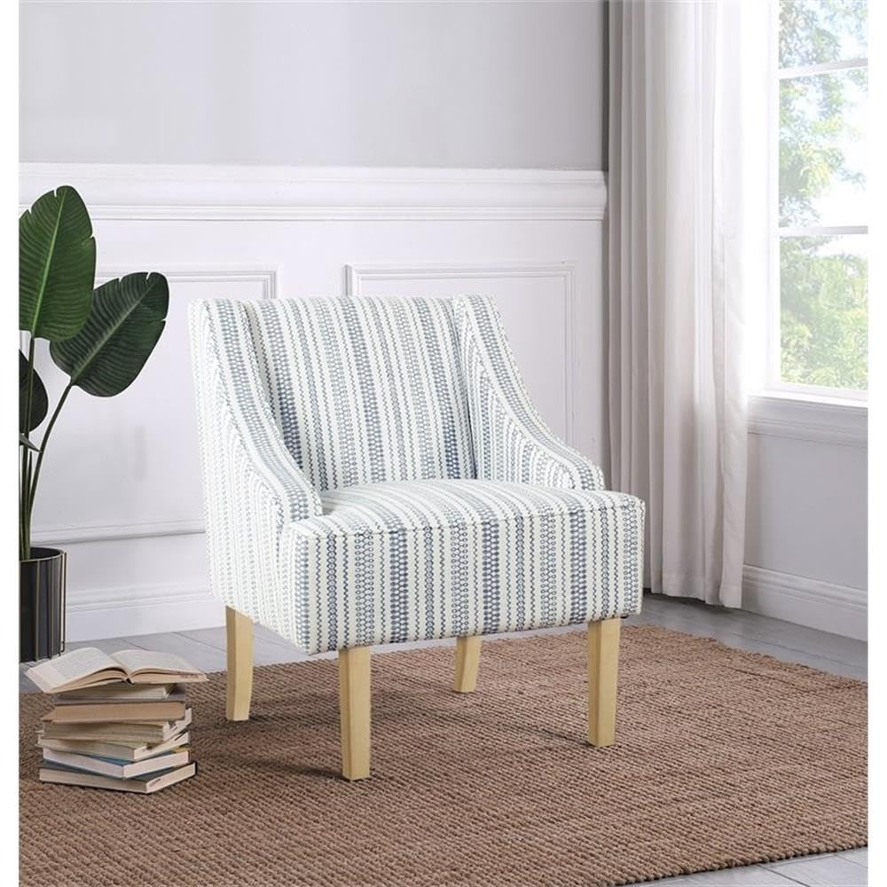 HomePop Velvet Swoop Arm Accent Chair, Blue and White farmhouse stripe HomePop