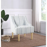 HomePop Velvet Swoop Arm Accent Chair, Blue and White farmhouse stripe HomePop