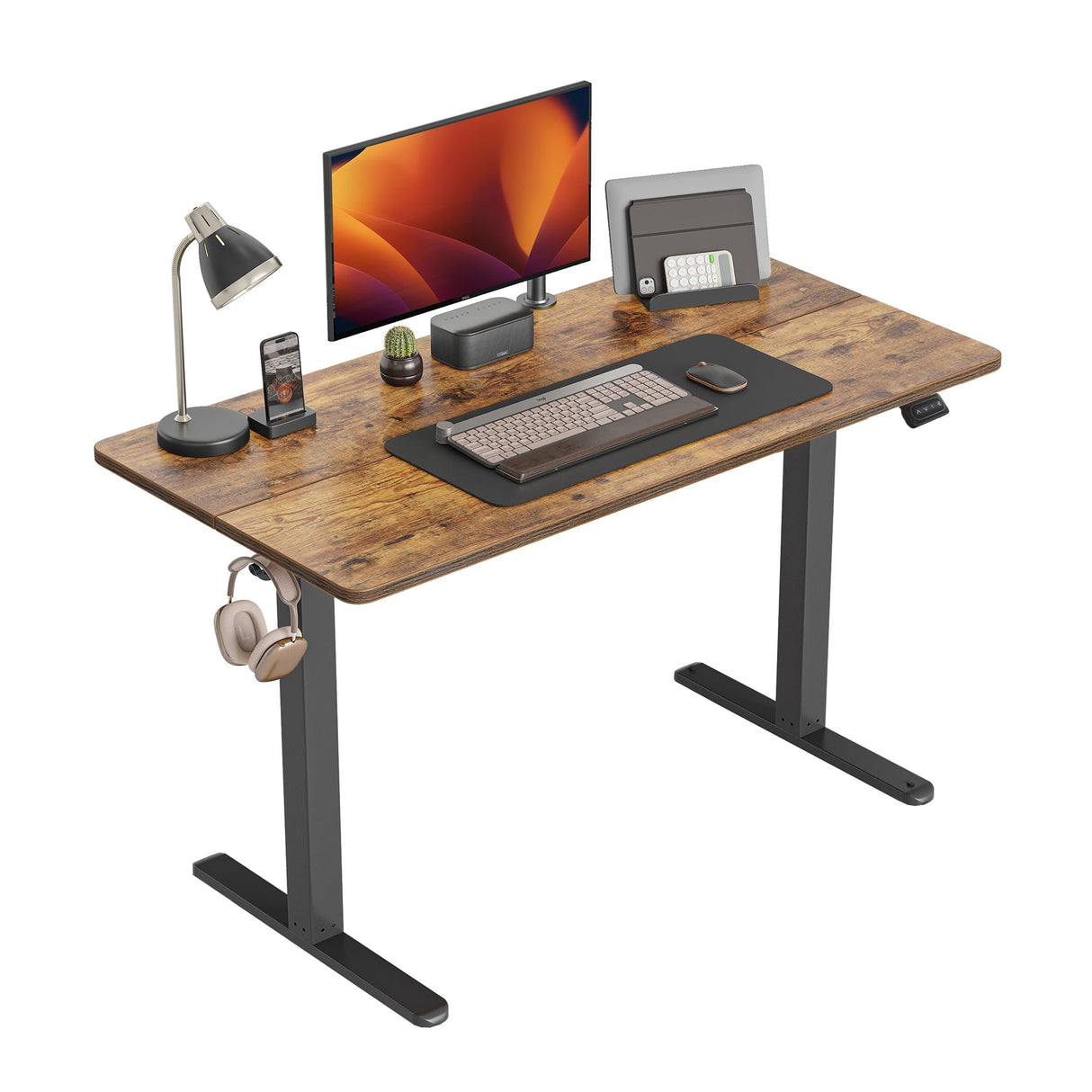 CubiCubi Electric Standing Desk, 48 x 24 Inches Height Adjustable Sit Stand Desk, Ergonomic Home Office Computer Workstation, Rusticbrown CubiCubi