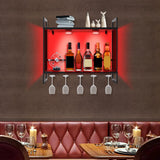 CeRaBuRET Wall Mounted LED Wine Rack, Wine Bottle Rack, Metal Hanging Wine Holder with 5 Stem Glass Holders for Storing Wine Bottles, 23.6 * 7.87 * 21.26inch CeRaBuRET